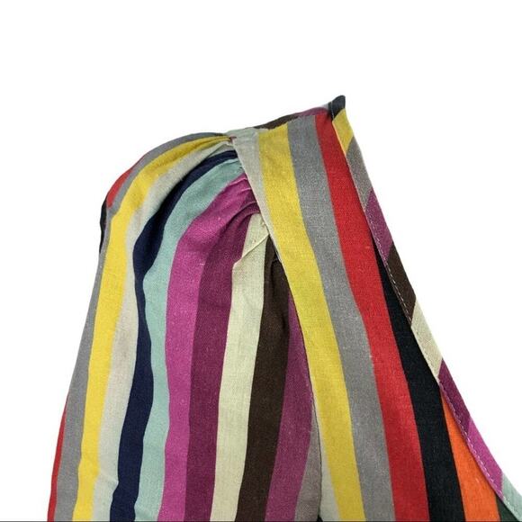 LPA Revolve Puff Sleeve Button Front Multi Striped Linen Mini Dress Size XS - Picture 7 of 16